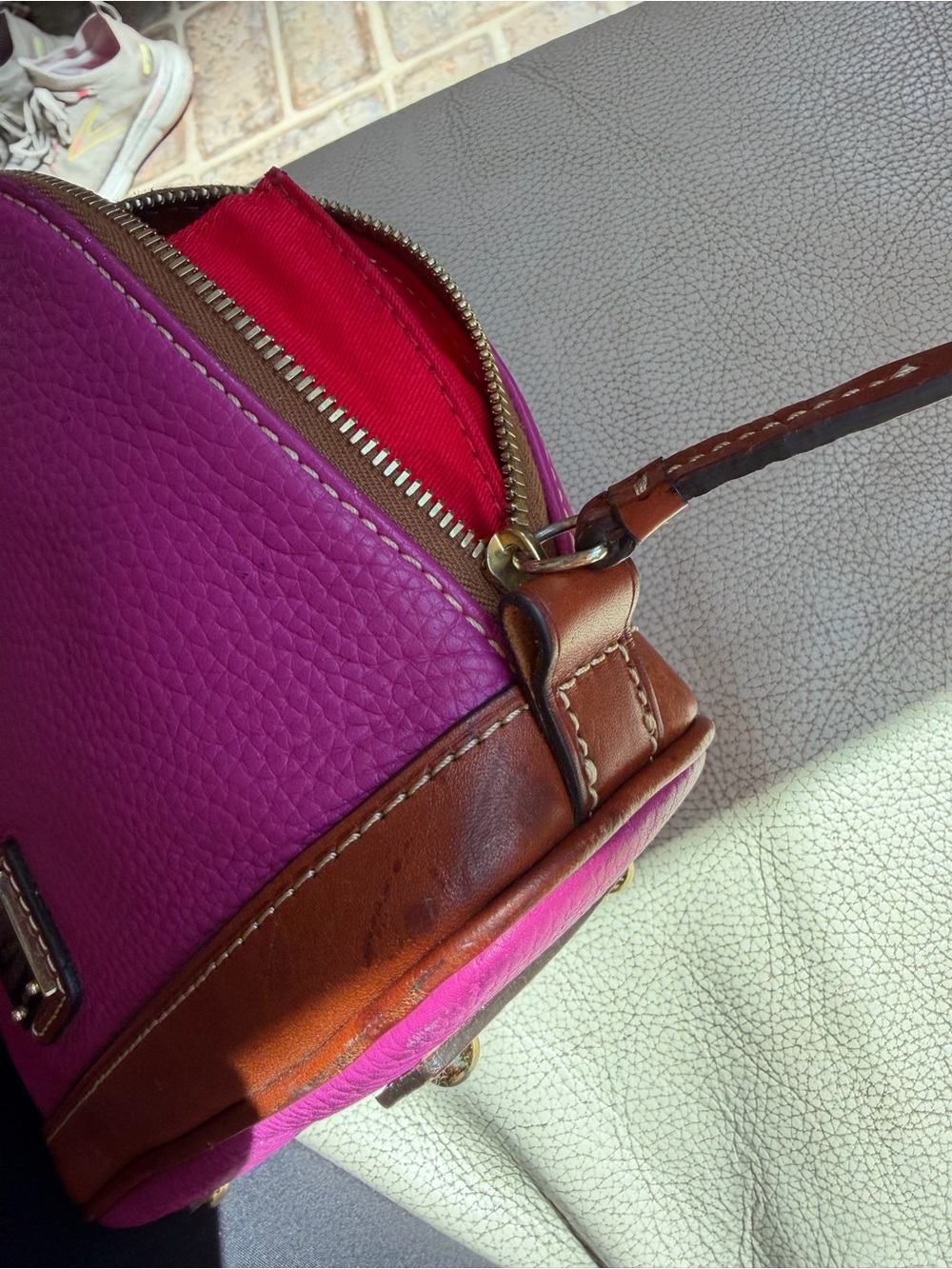 Dooney & Bourke Fuchsia Pebble Leather Mini Satchel with Brown Trim - Picture 11 of 11